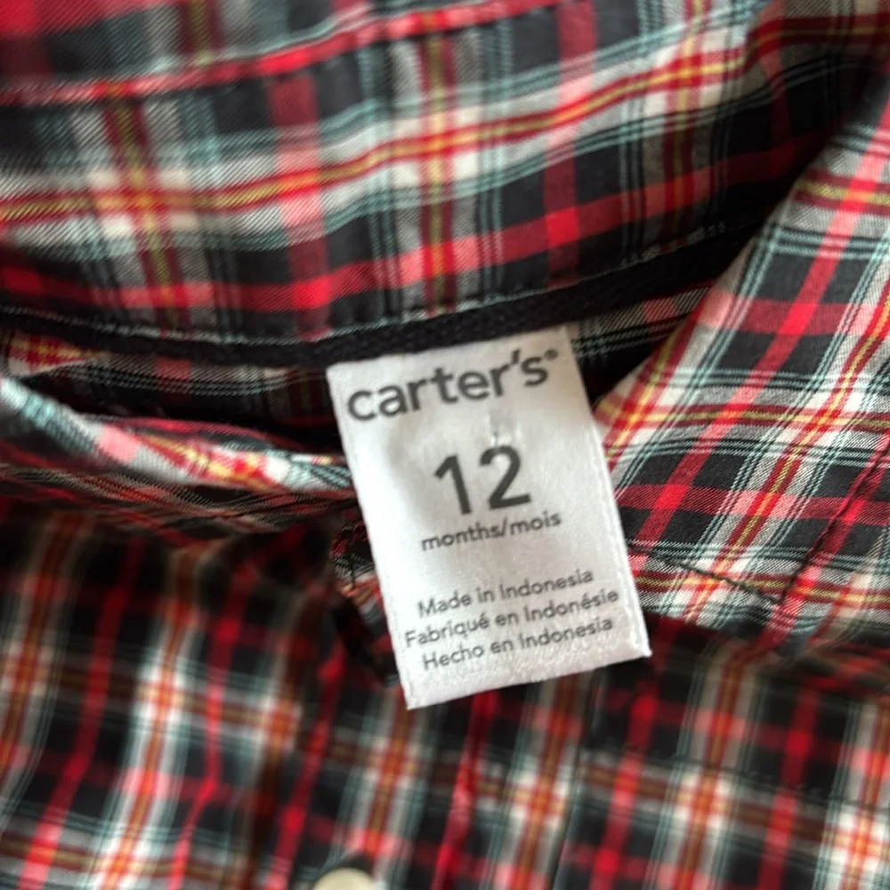 Carters Baby Boys Long Sleeve Bodysuit 12 Month Red Plaid Christmas Bodysuit 12M